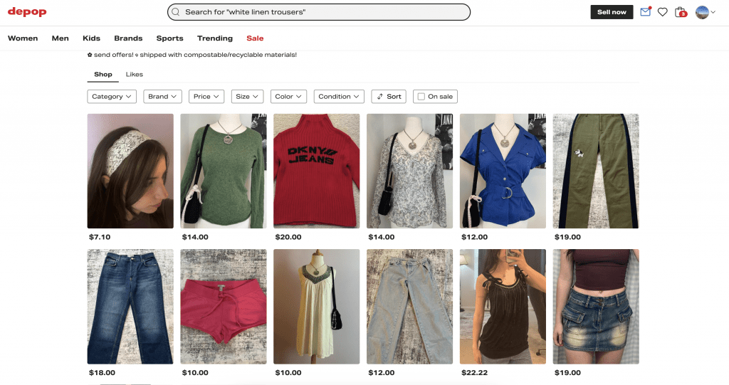 Depop active listings